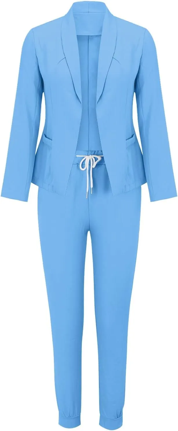 2 Piece Set for Women Office Business Suit Trousers 2 Piece Suit Slim Fit Half Sleeve Suit Long Pants Two Piece Set