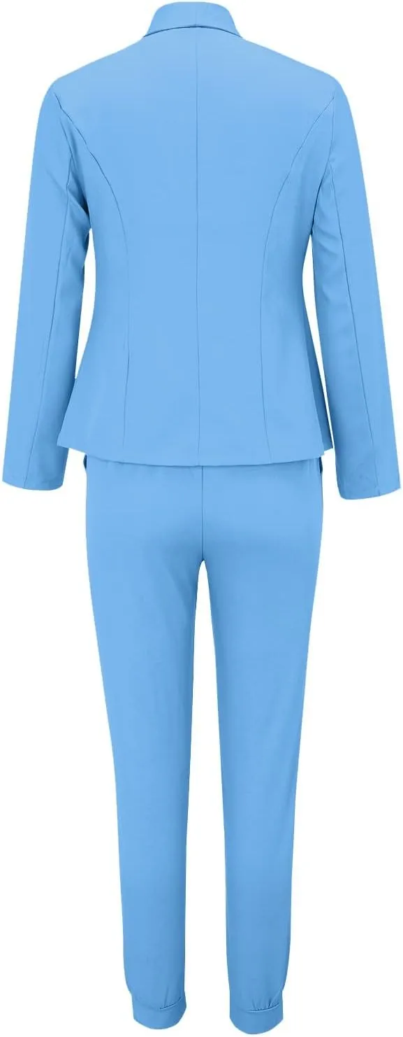2 Piece Set for Women Office Business Suit Trousers 2 Piece Suit Slim Fit Half Sleeve Suit Long Pants Two Piece Set