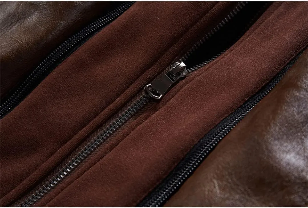 Alloaone Men PU Leather Jackets Winter Comfortable Leather Jacket Hooded Leather Jacket Coat