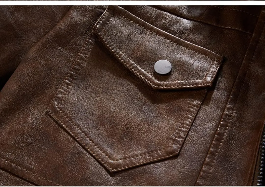 Alloaone Men PU Leather Jackets Winter Comfortable Leather Jacket Hooded Leather Jacket Coat