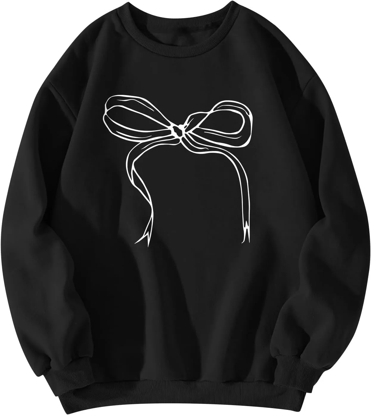 Bow Print Crewneck Sweatshirts Women Baggy Comfy Casual Fleece Oversized Sweatshirts Trendy Valentines Pullover Tops