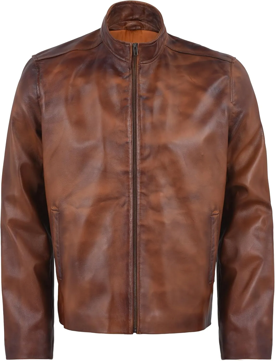 Cafe Racer Distressed Mens Lambskin Leather Jacket - Genuine Men Leather Jacket - Mens Leather Biker Jacket
