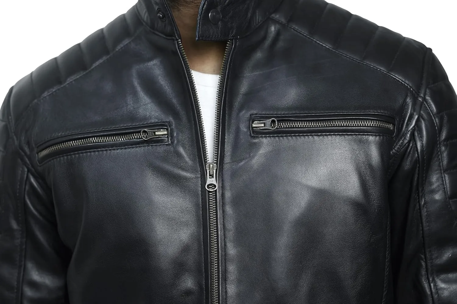 Cafe Racer Distressed Mens Lambskin Leather Jacket - Genuine Men Leather Jacket - Mens Leather Biker Jacket