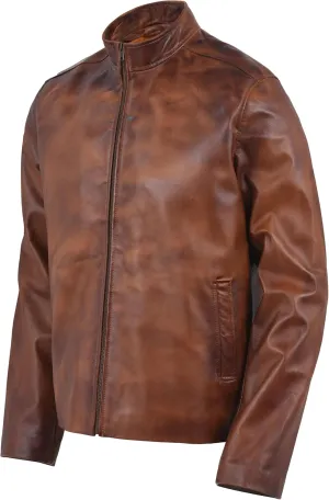 Cafe Racer Distressed Mens Lambskin Leather Jacket - Genuine Men Leather Jacket - Mens Leather Biker Jacket
