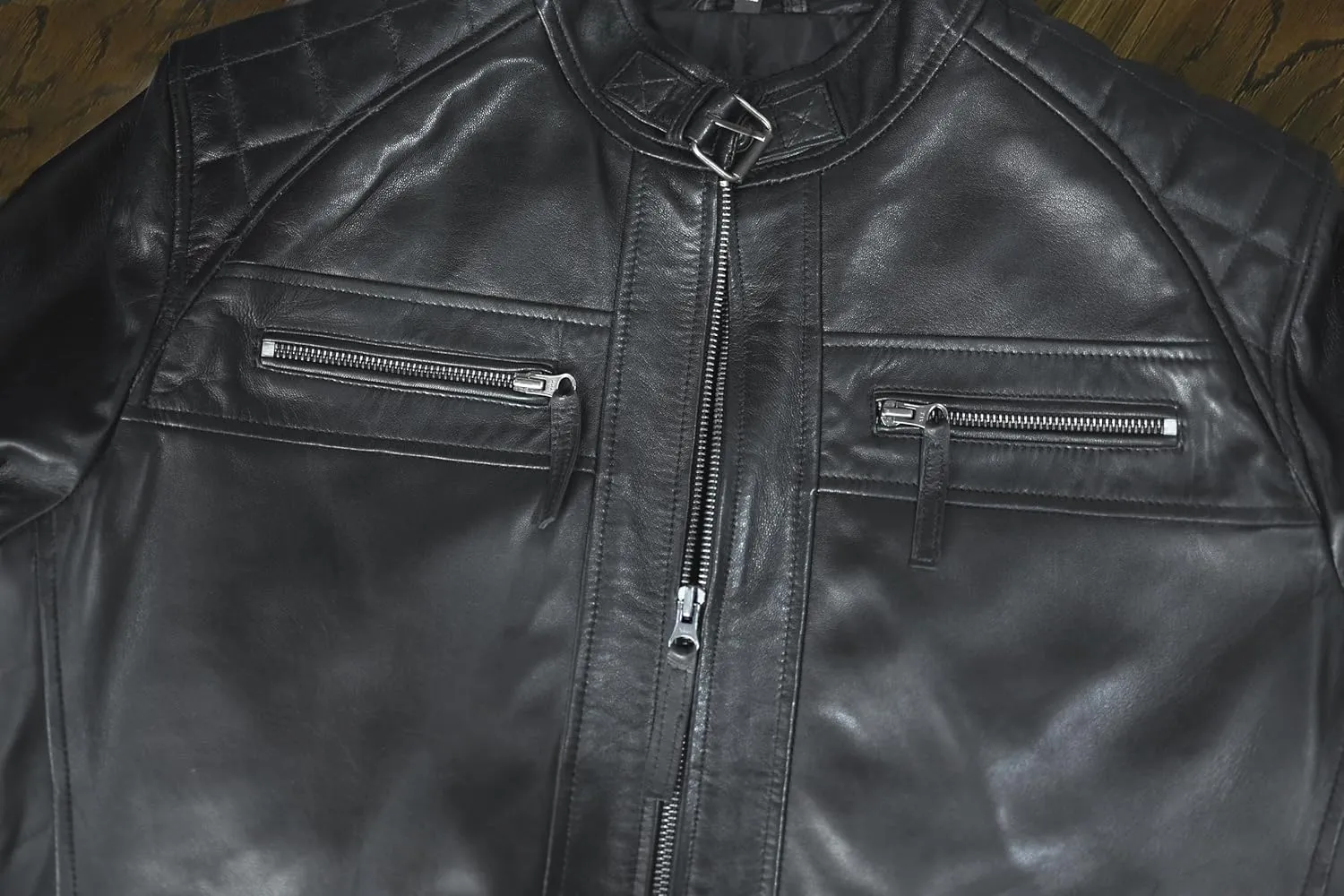 Cafe Racer Distressed Mens Lambskin Leather Jacket - Genuine Men Leather Jacket - Mens Leather Biker Jacket