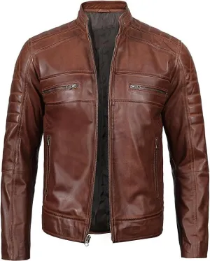 Cafe Racer Distressed Mens Lambskin Leather Jacket - Genuine Men Leather Jacket - Mens Leather Biker Jacket