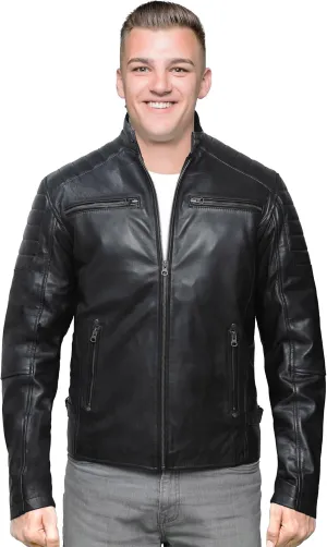 Cafe Racer Distressed Mens Lambskin Leather Jacket - Genuine Men Leather Jacket - Mens Leather Biker Jacket