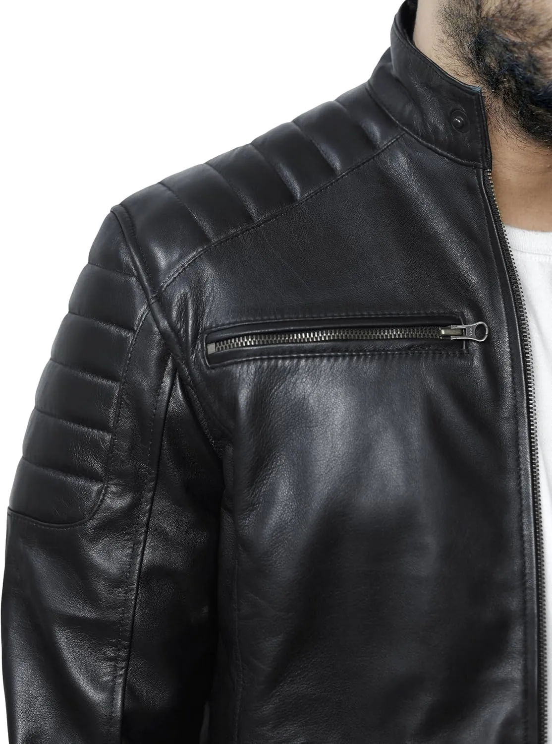Cafe Racer Distressed Mens Lambskin Leather Jacket - Genuine Men Leather Jacket - Mens Leather Biker Jacket