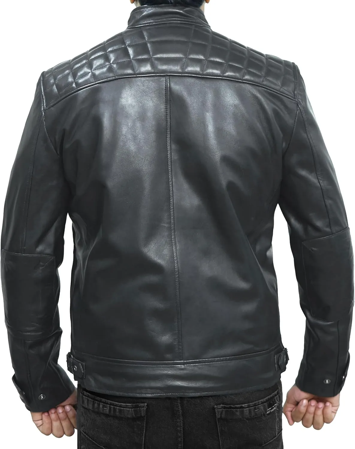 Cafe Racer Distressed Mens Lambskin Leather Jacket - Genuine Men Leather Jacket - Mens Leather Biker Jacket