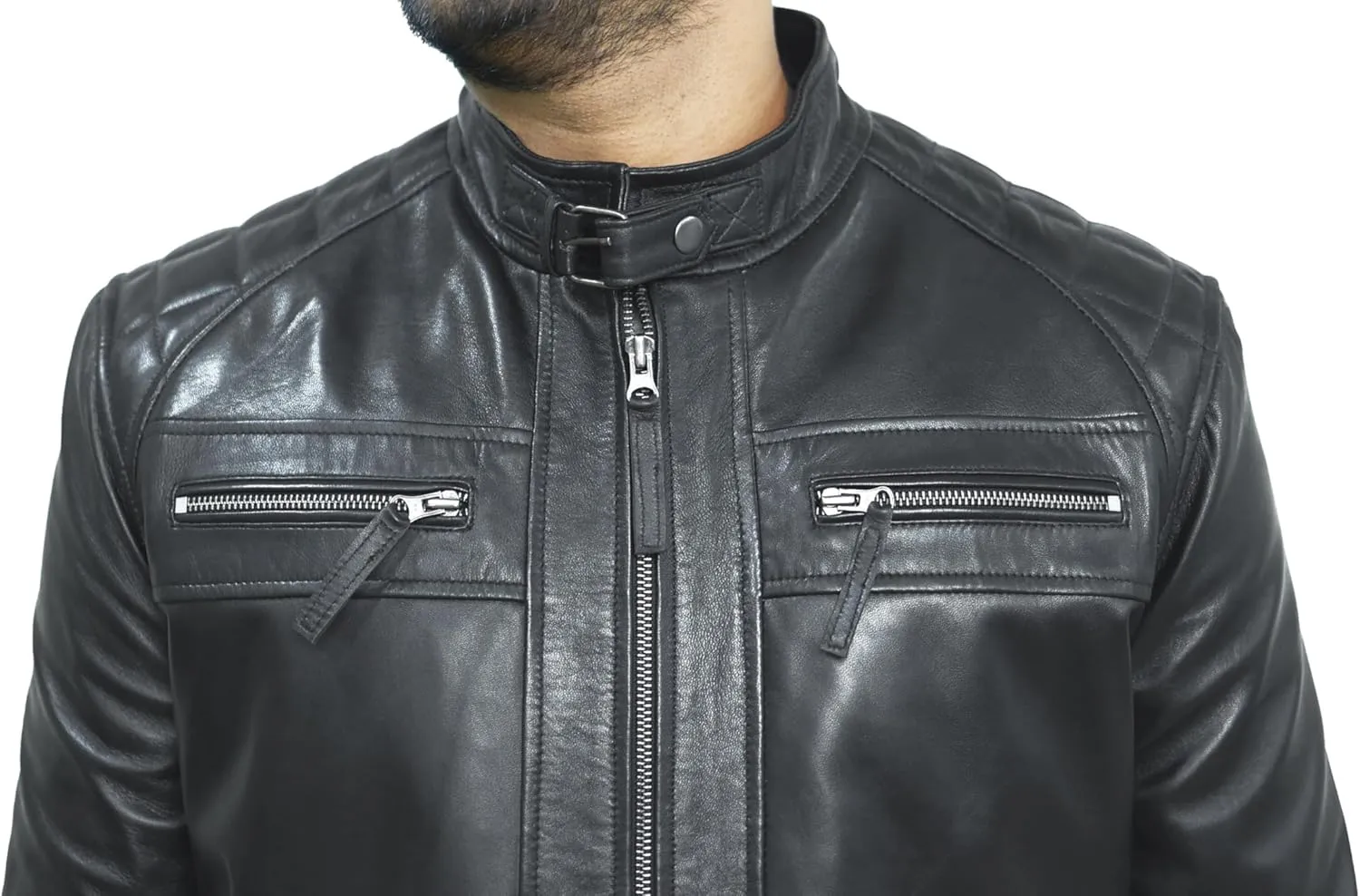 Cafe Racer Distressed Mens Lambskin Leather Jacket - Genuine Men Leather Jacket - Mens Leather Biker Jacket