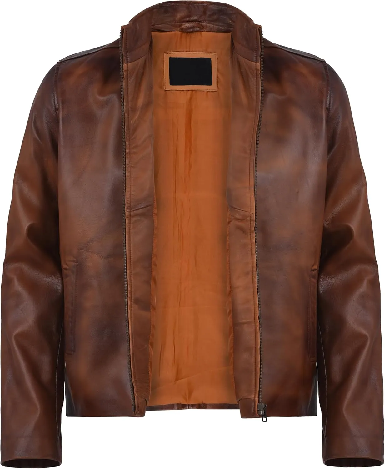 Cafe Racer Distressed Mens Lambskin Leather Jacket - Genuine Men Leather Jacket - Mens Leather Biker Jacket