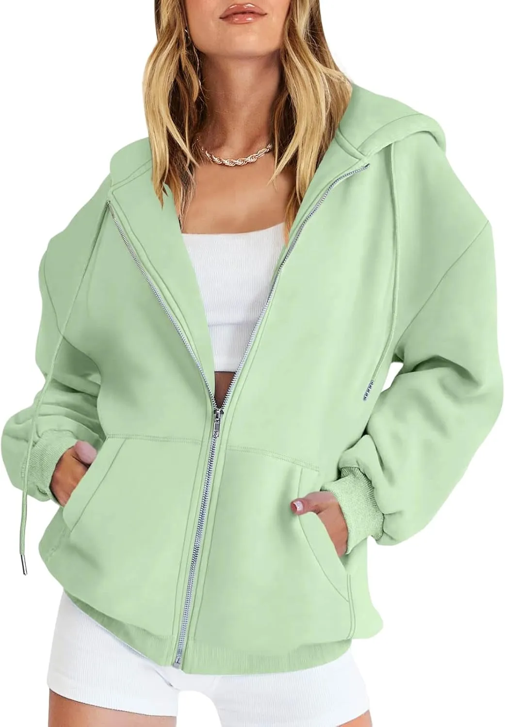 Canbebig Womens Oversized Zip Up Hoodies Y2K Hooded Sweatshirts Casual Drawstring Fall Track Jackets with Pockets Teen Girls