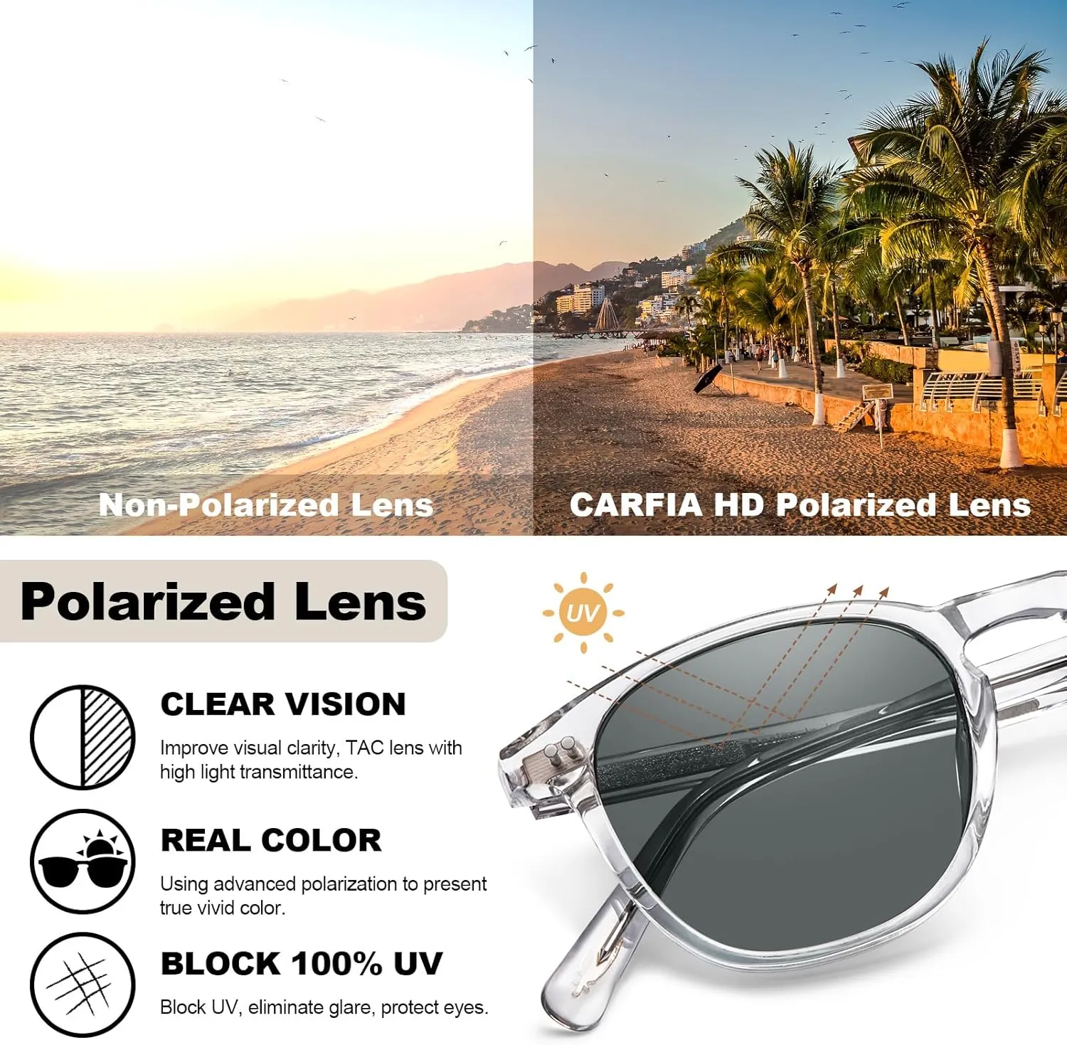 CARFIA Retro Polarized Sunglasses for Women Small and Medium Face UV Protection, Handcrafted Acetate Frame Sunnies CA5285