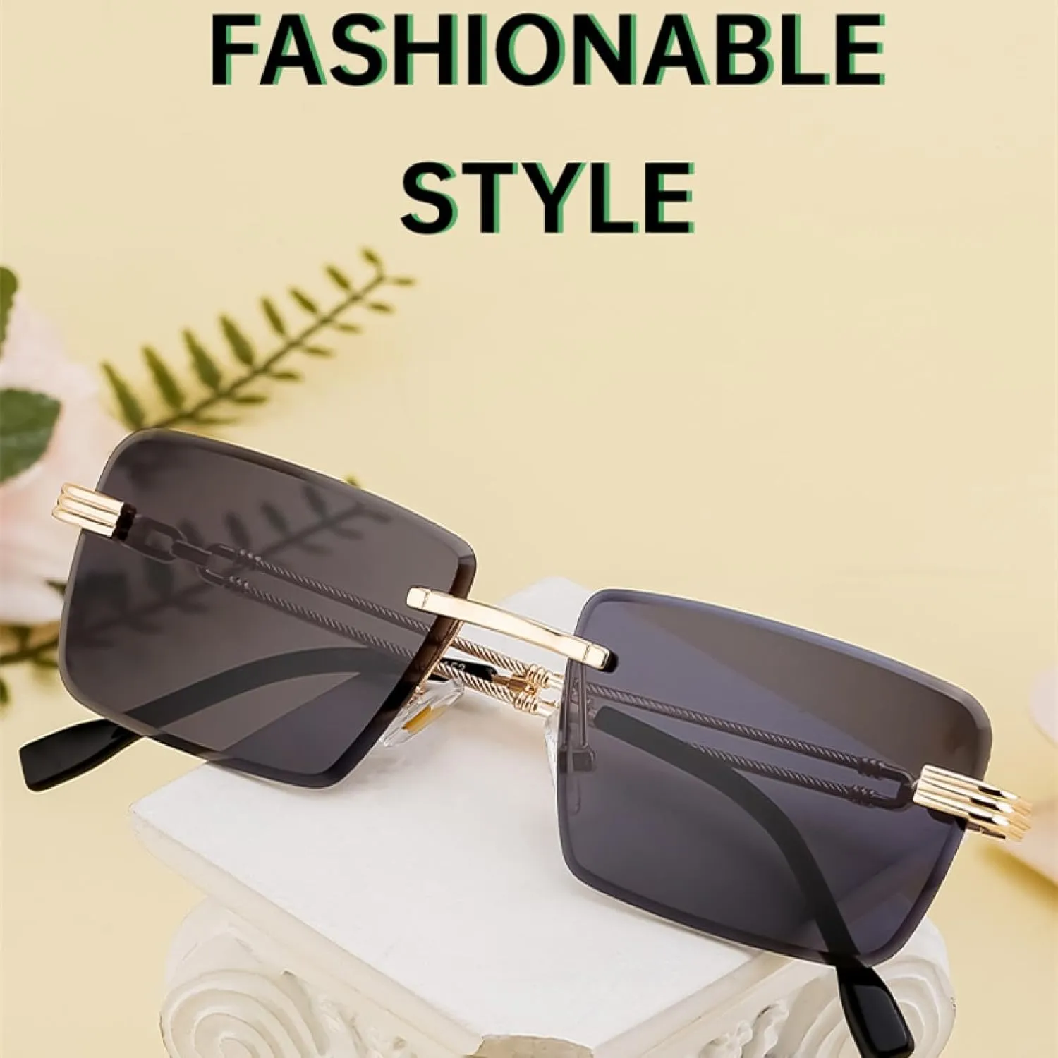 Classic Small Rectangle Rimless Sunglasses for Men Luxury Vintage Outdoor Uv400