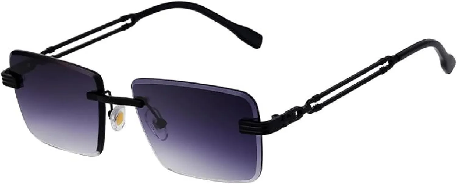Classic Small Rectangle Rimless Sunglasses for Men Luxury Vintage Outdoor Uv400