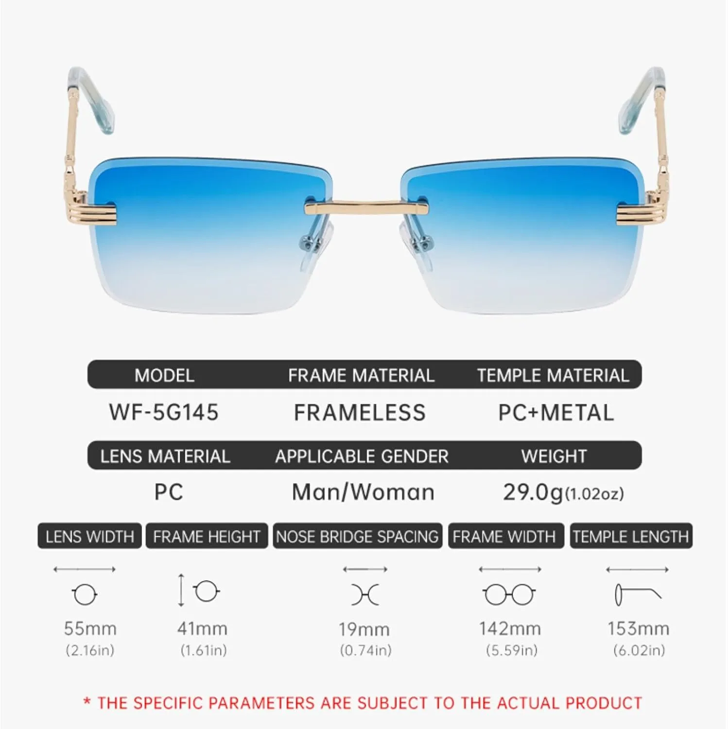 Classic Small Rectangle Rimless Sunglasses for Men Luxury Vintage Outdoor Uv400