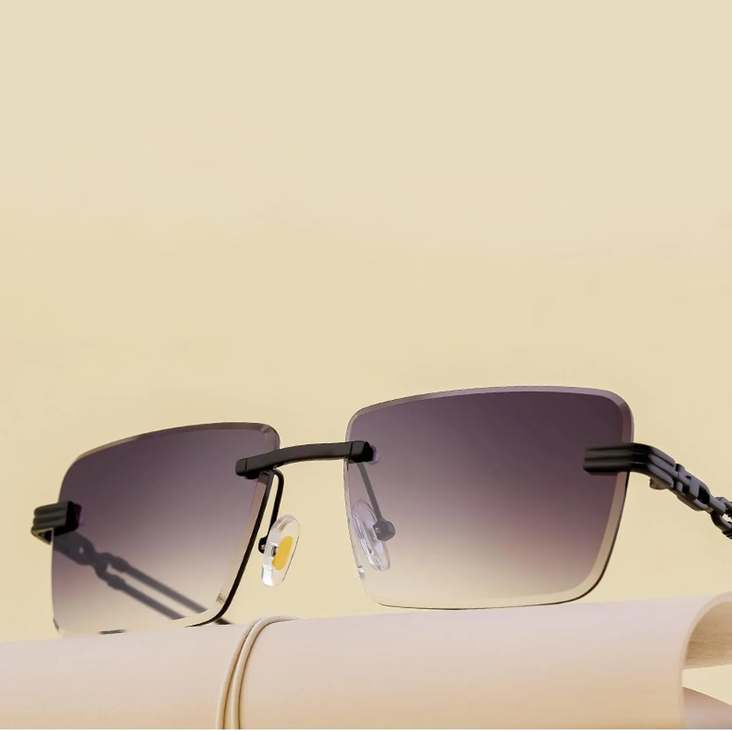 Classic Small Rectangle Rimless Sunglasses for Men Luxury Vintage Outdoor Uv400