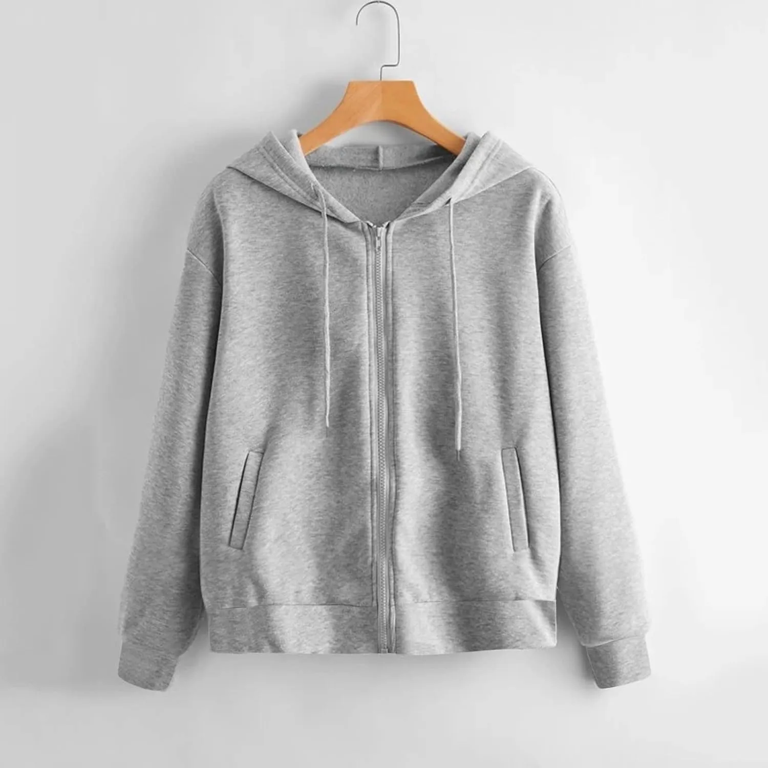 Cropped Zip Up Hoodie Women Cotton Fleece Casual Long Sleeve Hooded Cropped Sweatshirts Oversized Jacket Sweater