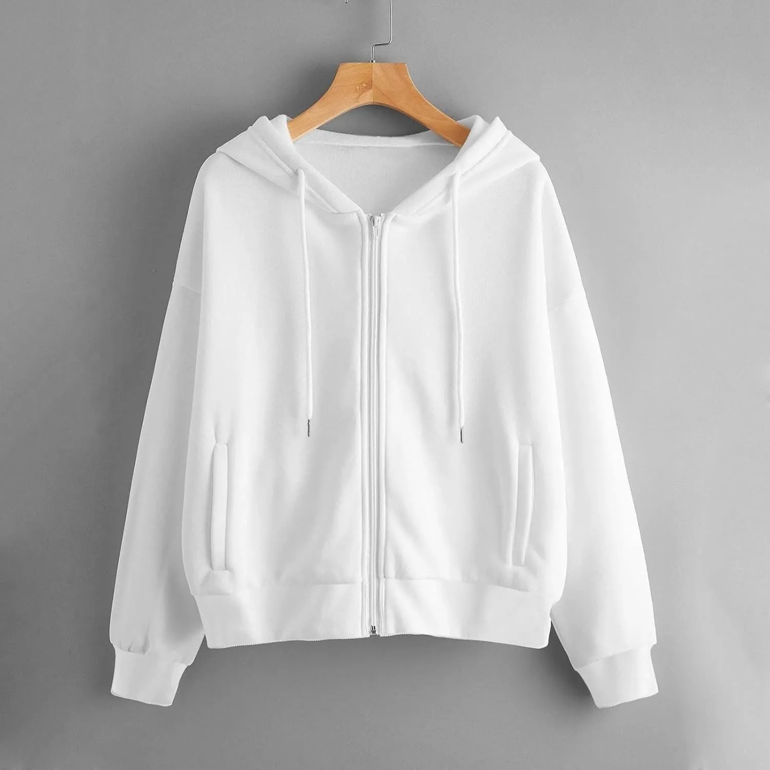 Cropped Zip Up Hoodie Women Cotton Fleece Casual Long Sleeve Hooded Cropped Sweatshirts Oversized Jacket Sweater