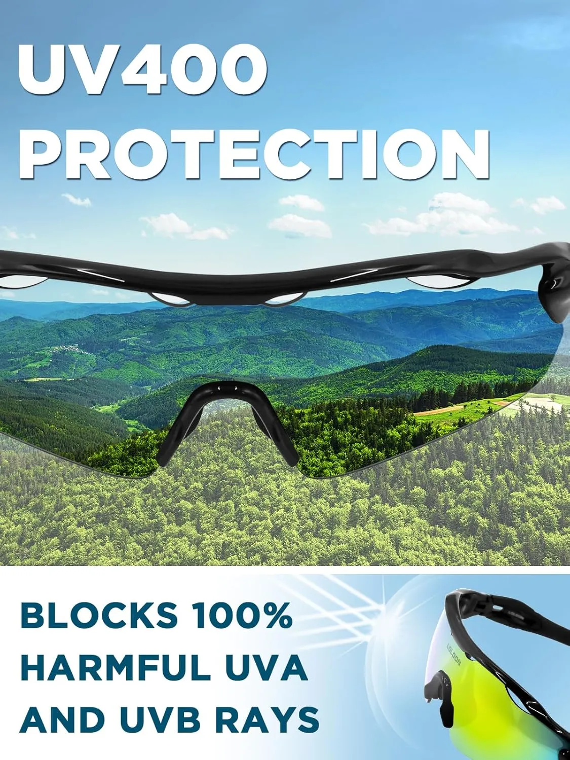 Cycling Glasses for Men Women Youth, UV Protection Sports Sunglasses for Running Climbing Bike Baseball Softball Golf
