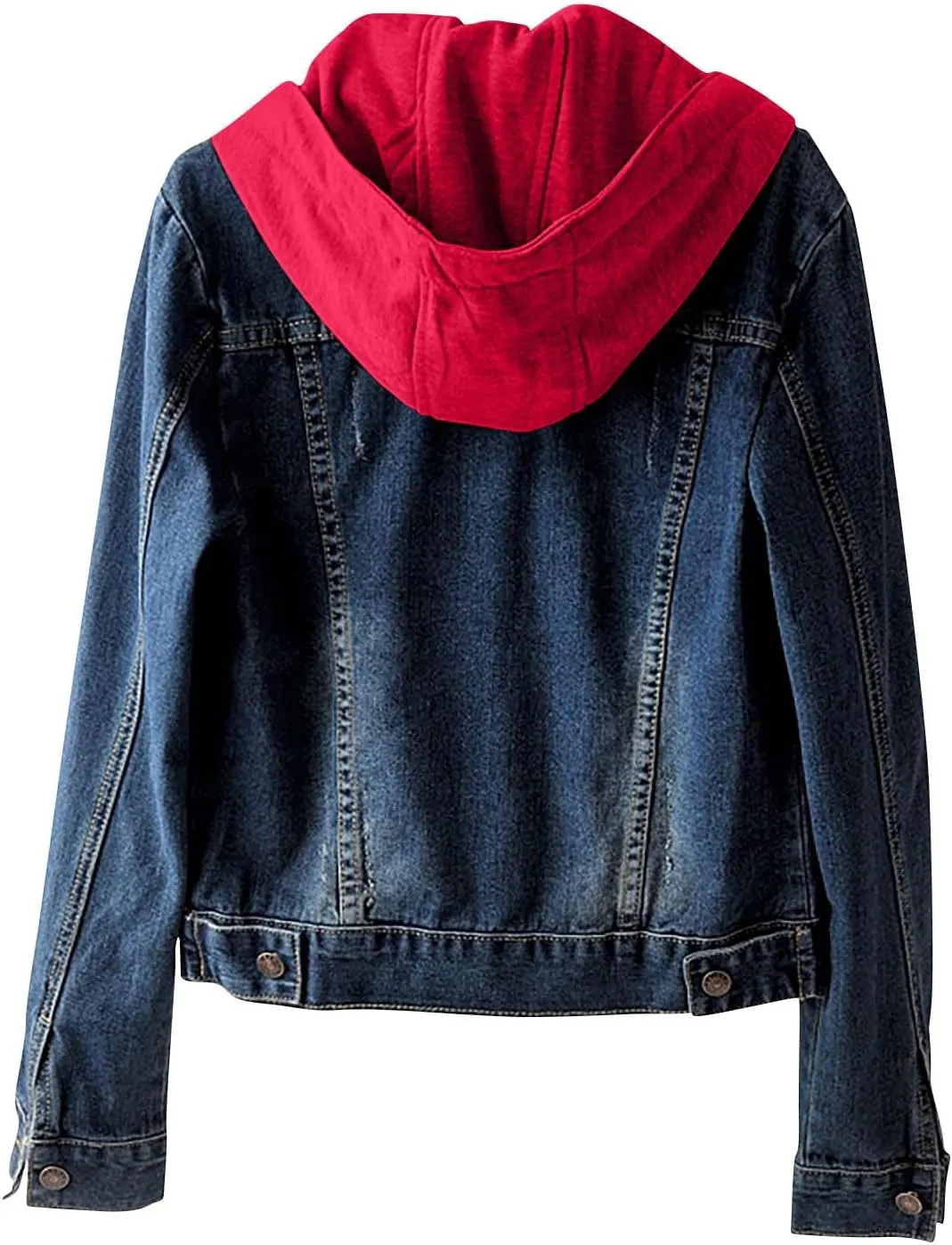 Denim Jacket for Women, Trendy Drawstring Detachable Hooded Jean Jackets Lightweight Casual Vintage Trucker Jackets Coat