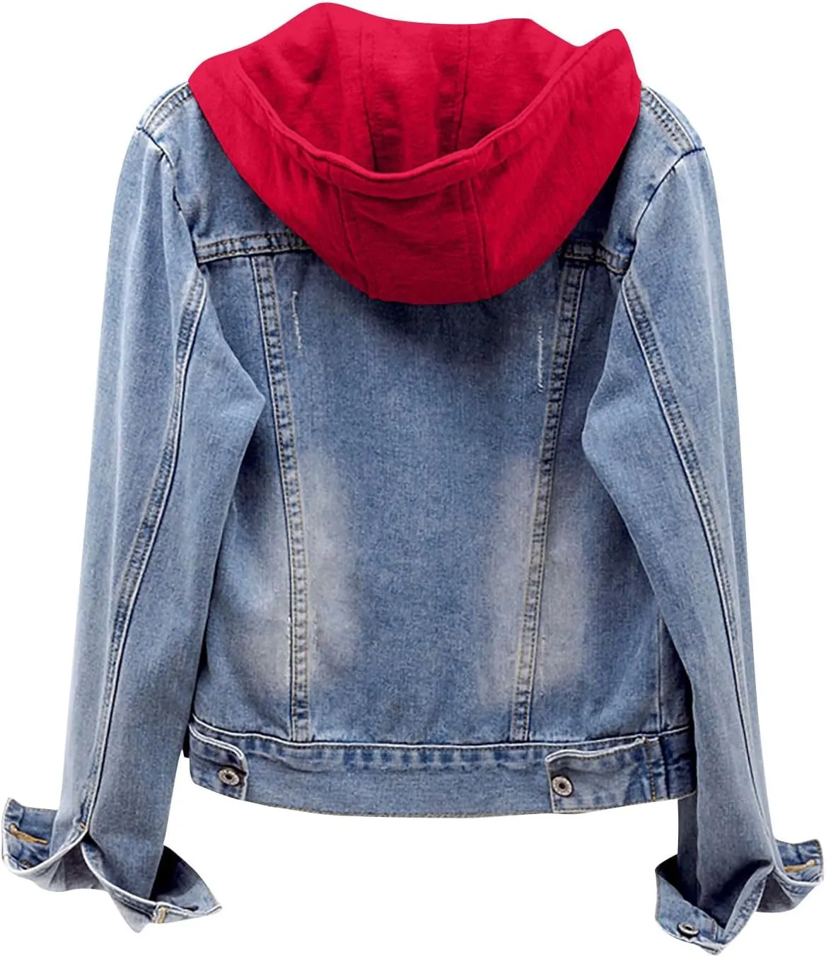 Denim Jacket for Women, Trendy Drawstring Detachable Hooded Jean Jackets Lightweight Casual Vintage Trucker Jackets Coat