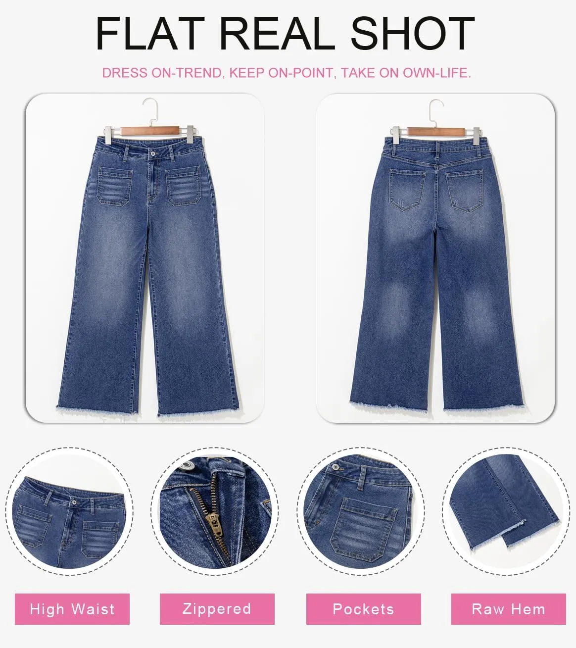 Dokotoo Women's Jeans High Waisted Flare Jeans Raw Hem Denim Pants with Pockets