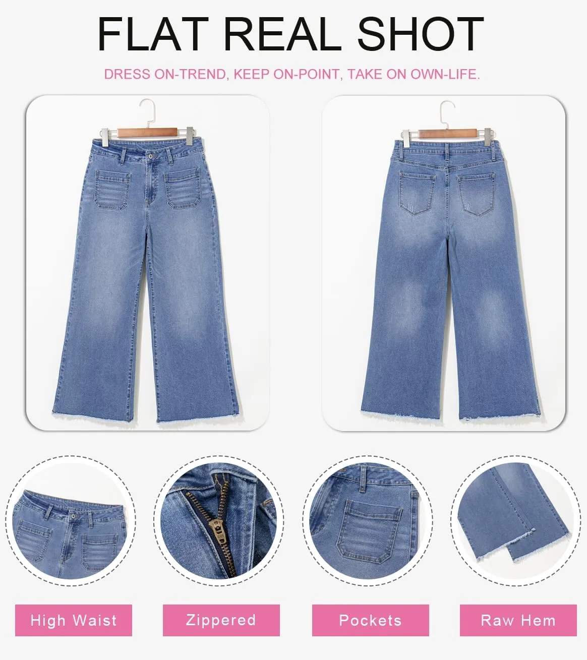 Dokotoo Women's Jeans High Waisted Flare Jeans Raw Hem Denim Pants with Pockets