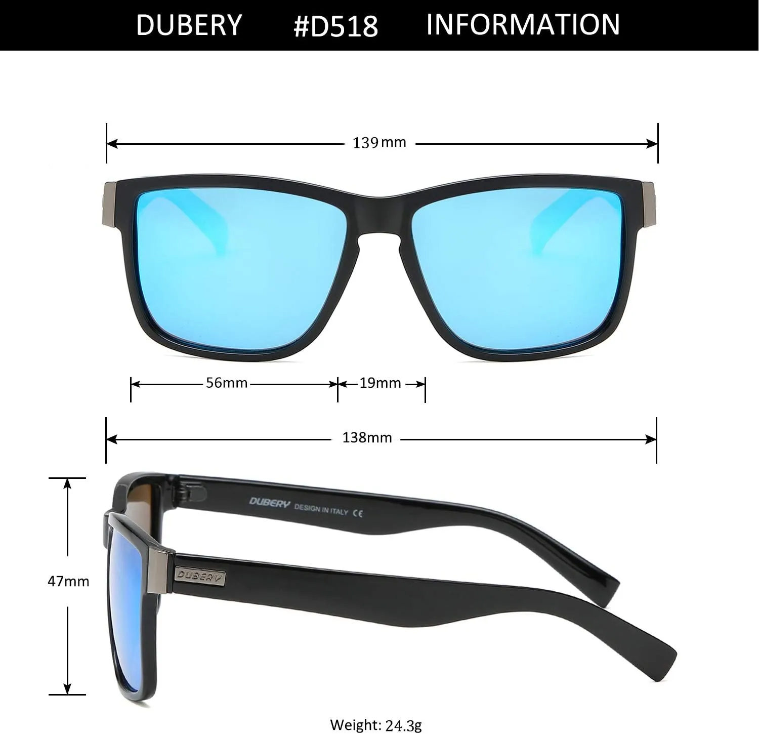 DUBERY Vintage Polarized Sunglasses for Men Women Retro Square Sun Glasses D518