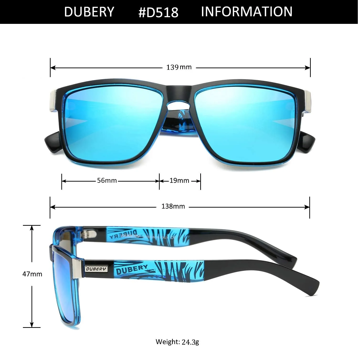 DUBERY Vintage Polarized Sunglasses for Men Women Retro Square Sun Glasses D518