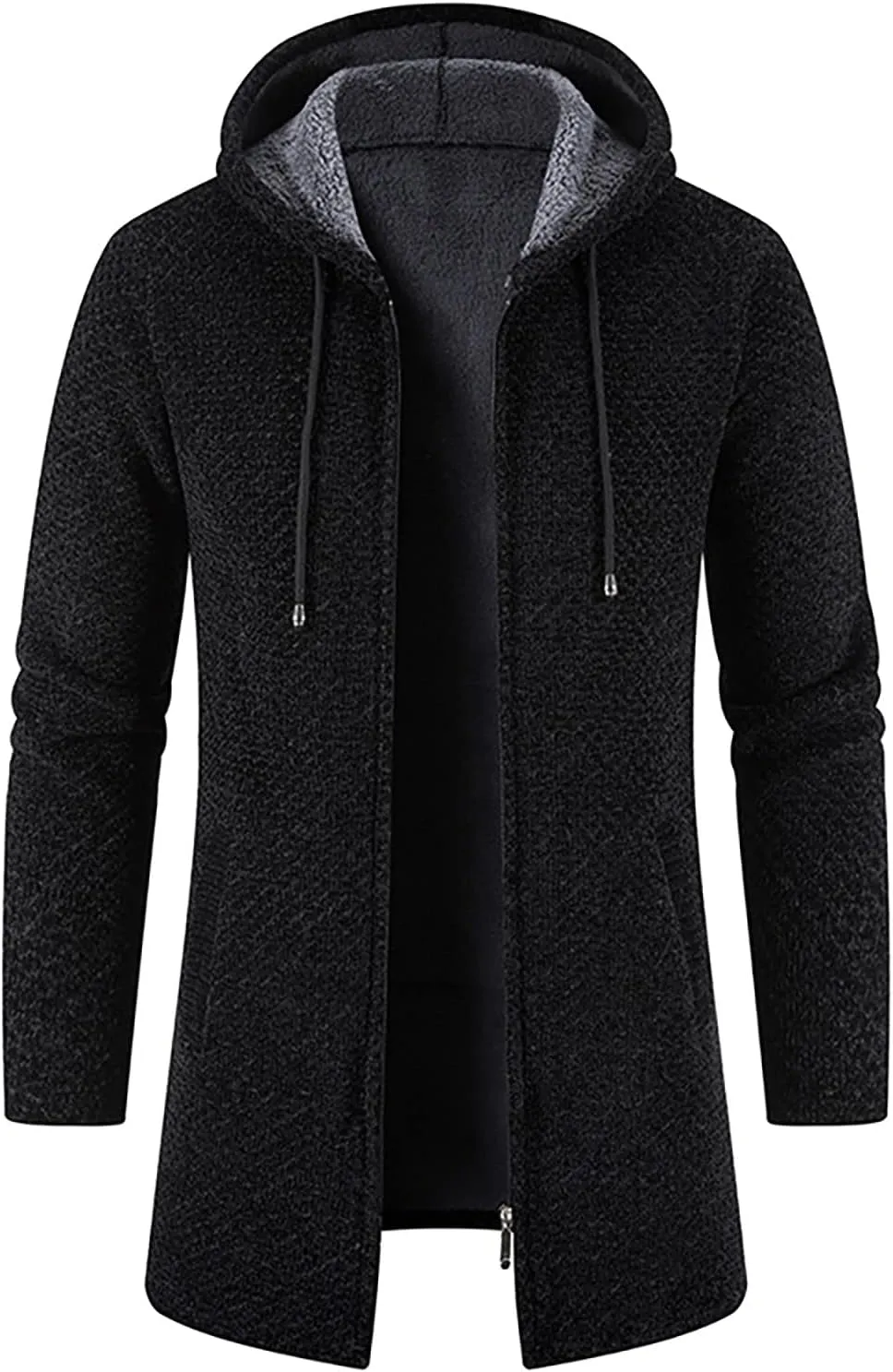 DuDubaby Men's Hooded Plush Plaid Knitting Drawstring Coat Sweater Warm Solid Color Jackets Tops
