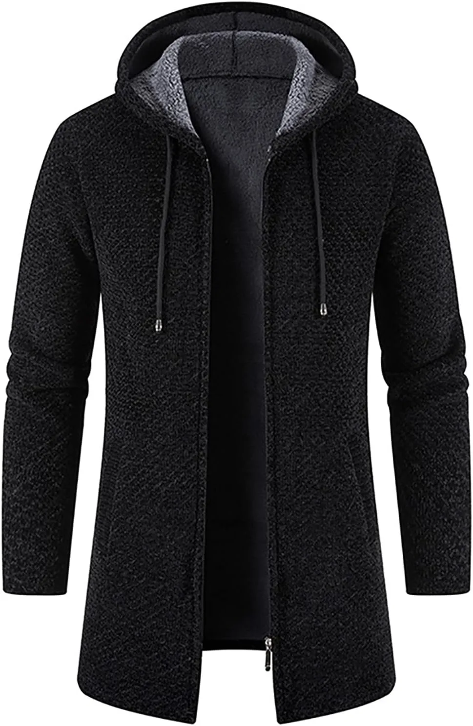 DuDubaby Men's Hooded Plush Plaid Knitting Drawstring Coat Sweater Warm Solid Color Jackets Tops