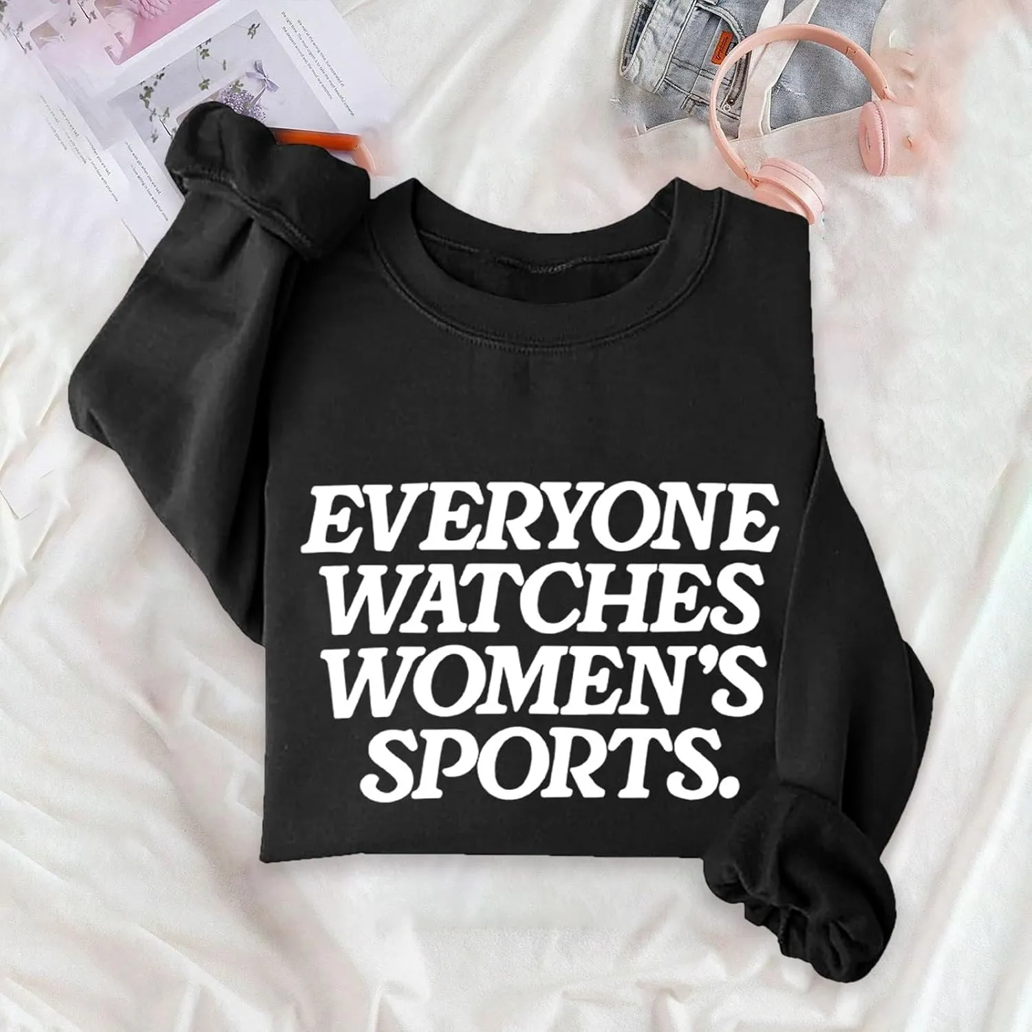 Everyone Watches Womens Sports Crewneck Sweatshirts for Women Casual Workou Graphic Outfits Athletic Loose Fit Tops