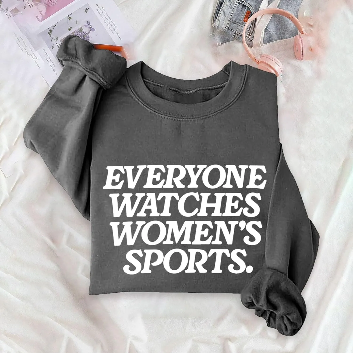 Everyone Watches Womens Sports Crewneck Sweatshirts for Women Casual Workou Graphic Outfits Athletic Loose Fit Tops