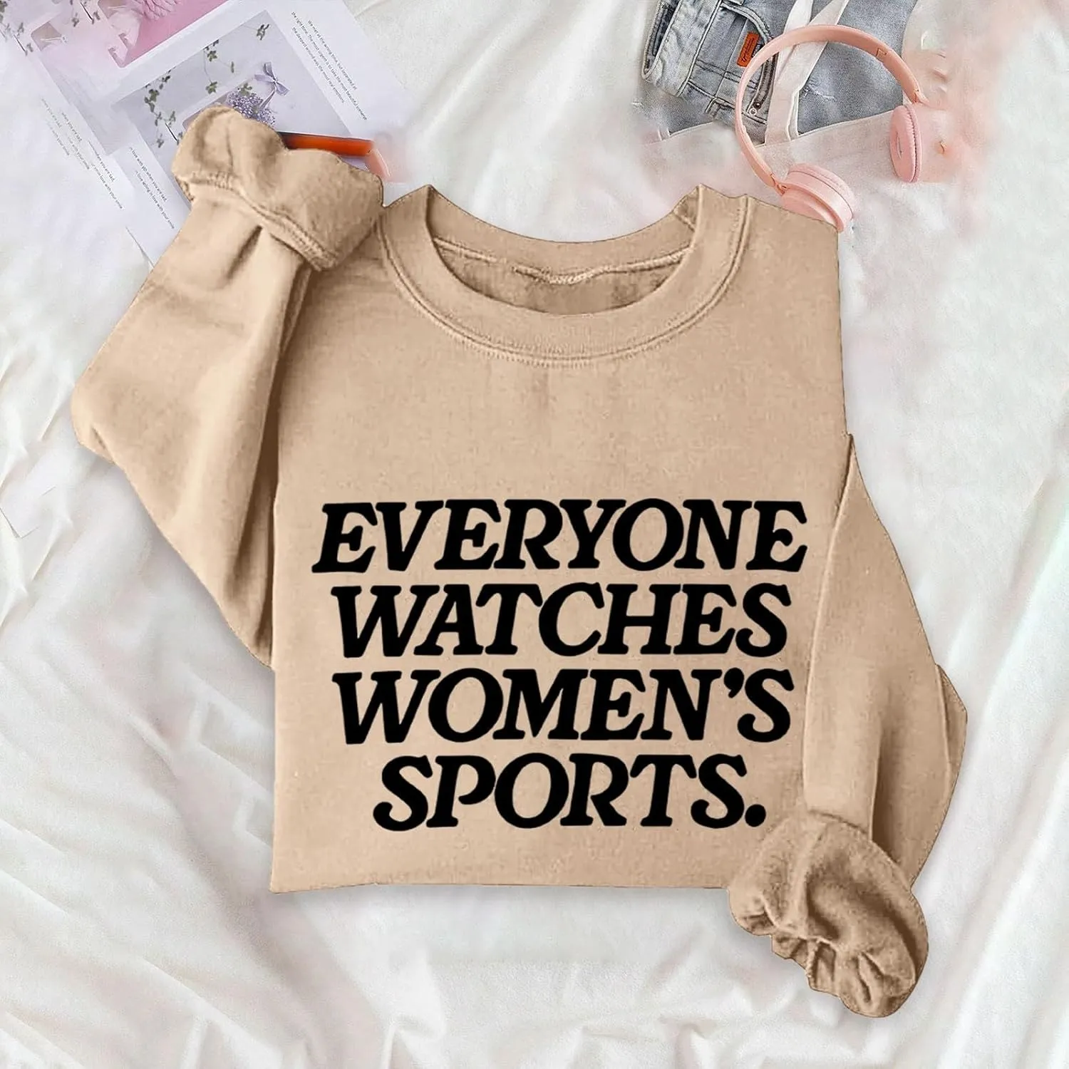 Everyone Watches Womens Sports Crewneck Sweatshirts for Women Casual Workou Graphic Outfits Athletic Loose Fit Tops