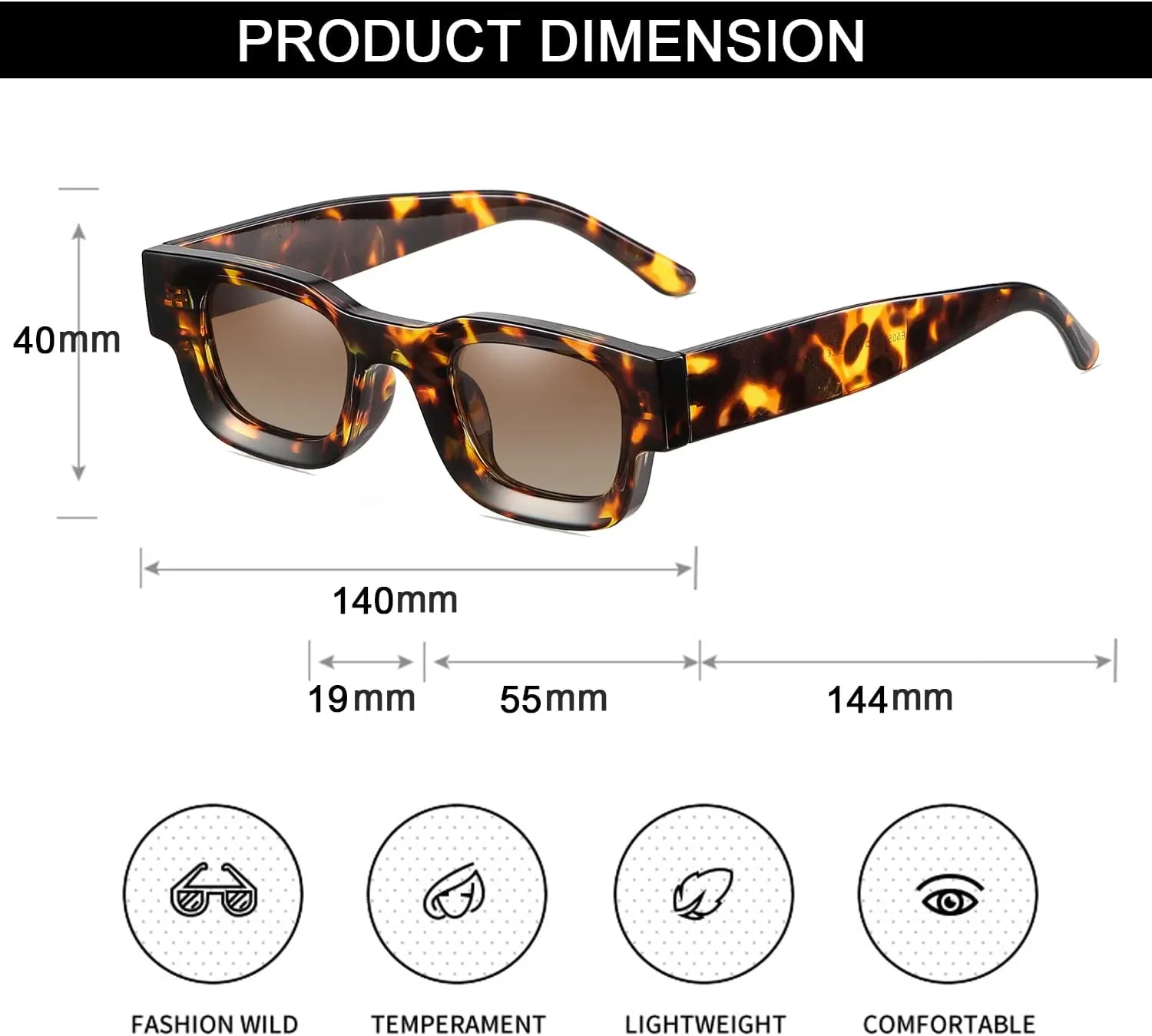 EYLRIM Thick Square Frame Sunglasses for Women Men Chunky Rectangle Polarized Sunglasses UV400 Protection