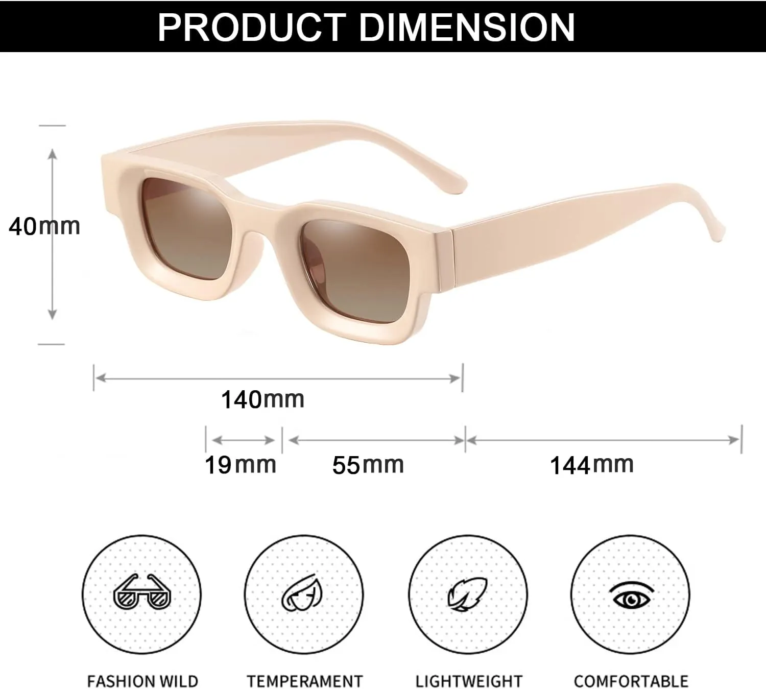 EYLRIM Thick Square Frame Sunglasses for Women Men Chunky Rectangle Polarized Sunglasses UV400 Protection