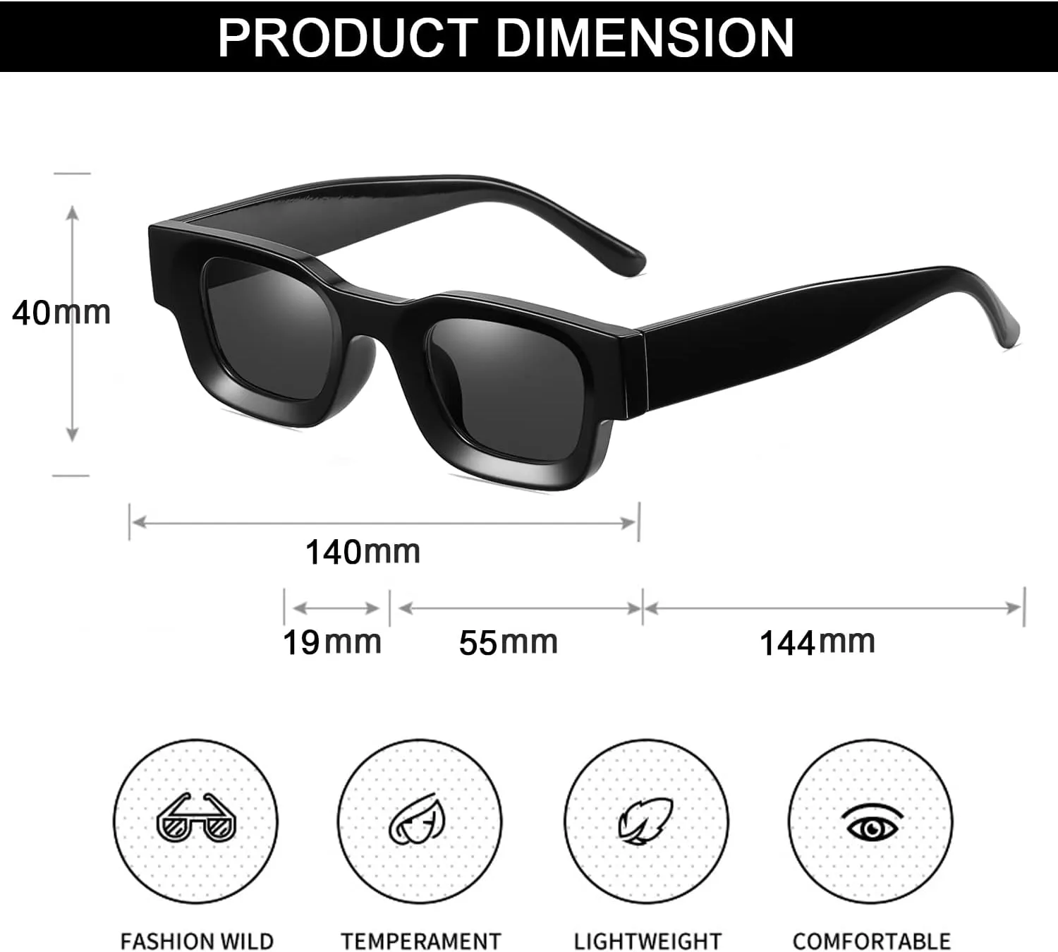 EYLRIM Thick Square Frame Sunglasses for Women Men Chunky Rectangle Polarized Sunglasses UV400 Protection