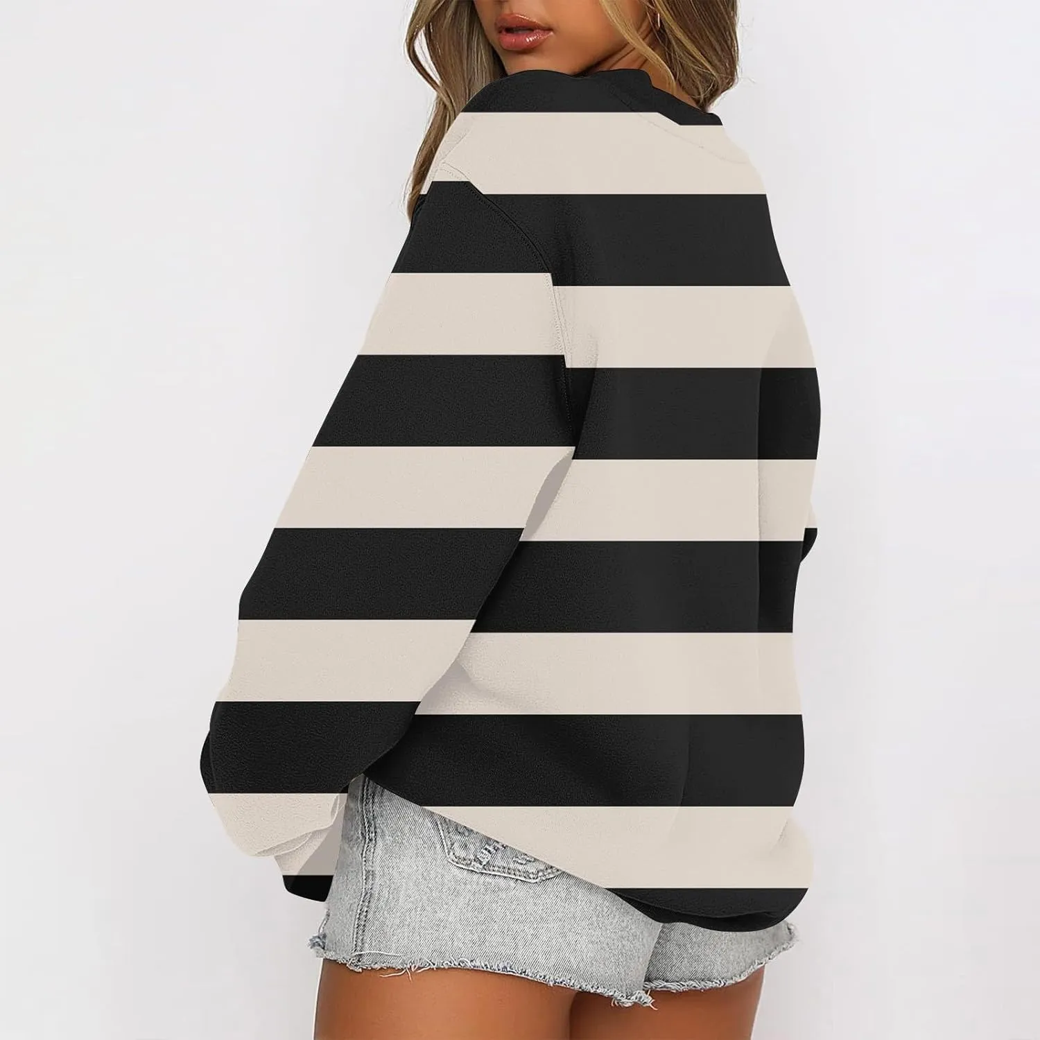Fall Sweatshirts For Women Crew Neck Striped Pullover Trendy Crop Sweatshirts Winter Long Sleeve Sweaters Plus Size