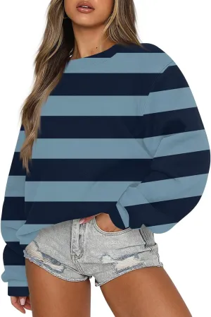 Fall Sweatshirts For Women Crew Neck Striped Pullover Trendy Crop Sweatshirts Winter Long Sleeve Sweaters Plus Size