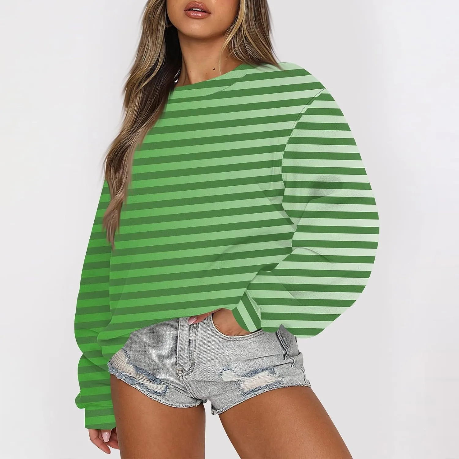 Fall Sweatshirts For Women Crew Neck Striped Pullover Trendy Crop Sweatshirts Winter Long Sleeve Sweaters Plus Size