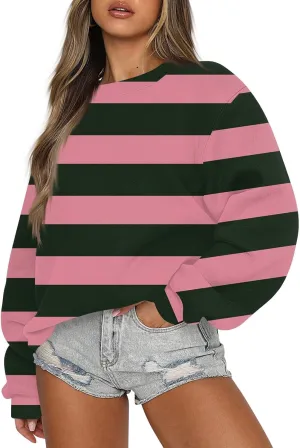 Fall Sweatshirts For Women Crew Neck Striped Pullover Trendy Crop Sweatshirts Winter Long Sleeve Sweaters Plus Size
