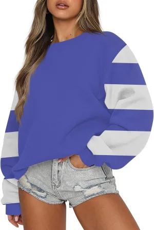 Fall Sweatshirts For Women Fashion 2024 Crewneck Striped Pullover Sweatshirts Trendy Crop Winter Long Sleeve Shirts