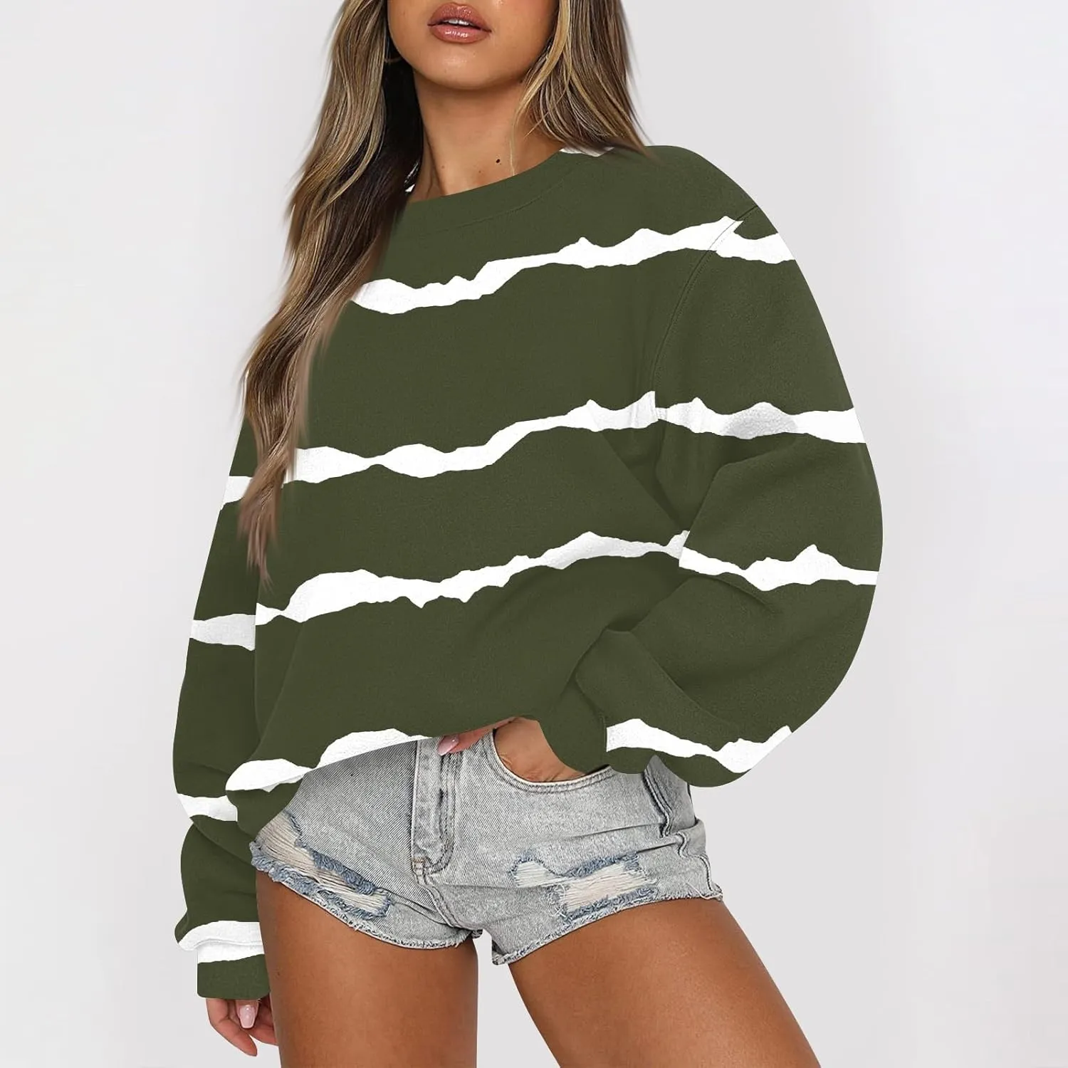 Fall Sweatshirts For Women Graphic Crewneck Striped Pullover 2024 Crop Plus Size Sweatshirts Winter Long Sleeve Tops