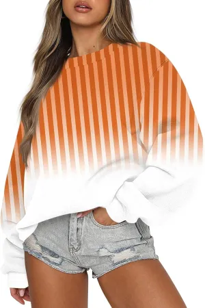 Fall Sweatshirts For Women Graphic Crewneck Striped Pullover 2024 Crop Plus Size Sweatshirts Winter Long Sleeve Tops
