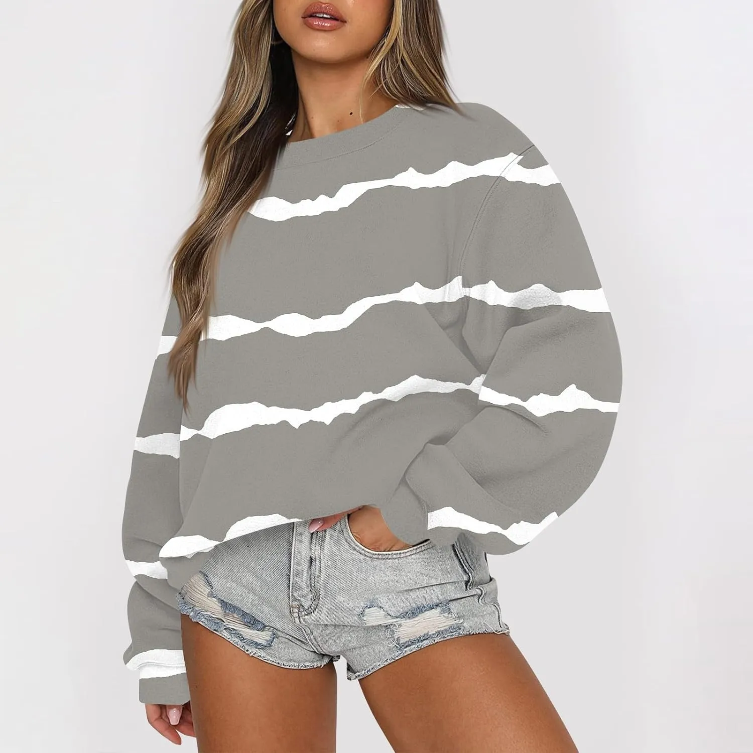 Fall Sweatshirts For Women Graphic Crewneck Striped Pullover 2024 Crop Plus Size Sweatshirts Winter Long Sleeve Tops