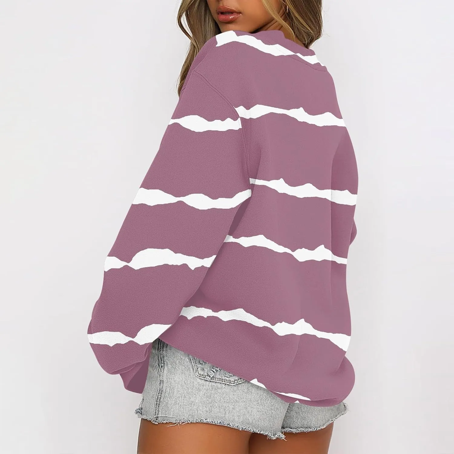 Fall Sweatshirts For Women Graphic Crewneck Striped Pullover 2024 Crop Plus Size Sweatshirts Winter Long Sleeve Tops