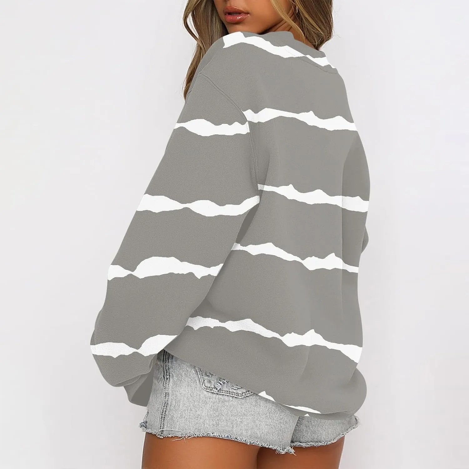 Fall Sweatshirts For Women Graphic Crewneck Striped Pullover 2024 Crop Plus Size Sweatshirts Winter Long Sleeve Tops