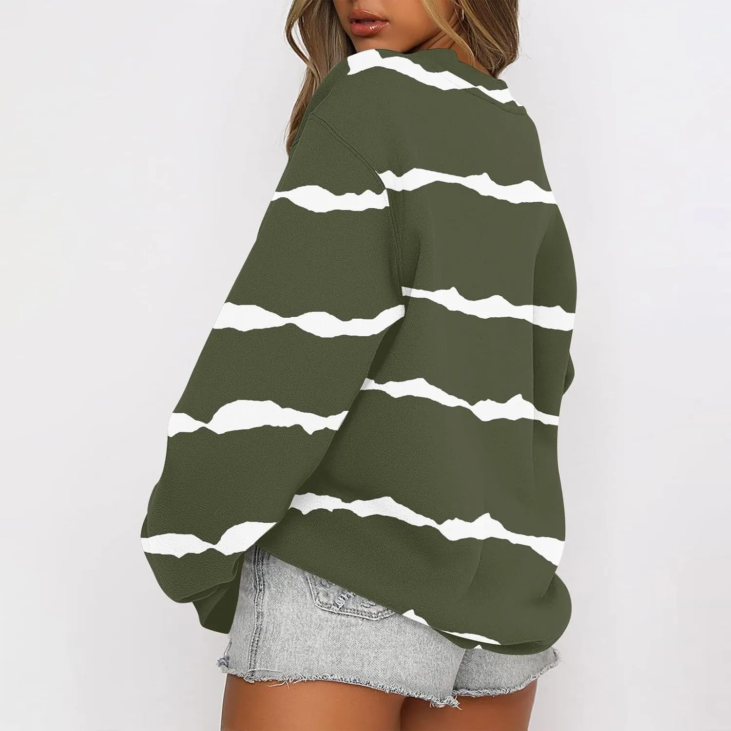 Fall Sweatshirts For Women Graphic Crewneck Striped Pullover 2024 Crop Plus Size Sweatshirts Winter Long Sleeve Tops