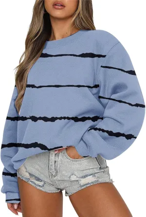 Fall Sweatshirts For Women Graphic Crewneck Striped Pullover 2024 Crop Plus Size Sweatshirts Winter Long Sleeve Tops